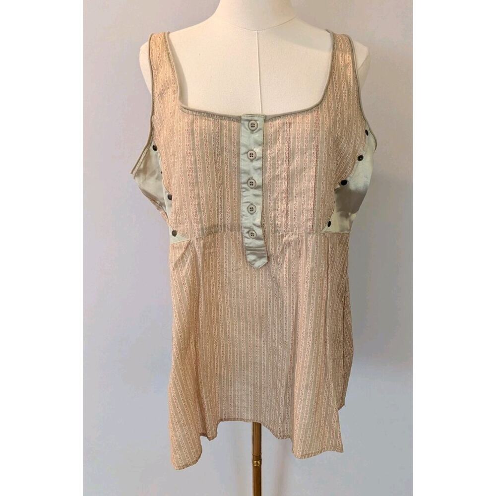 STETSON Western Prairie Tank Top Large NWT Beige Pink Green Stripe Cottagecore